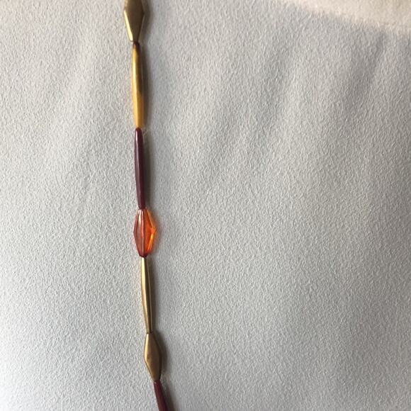 Long Red and Gold Tone Necklace - Picture 2 of 3